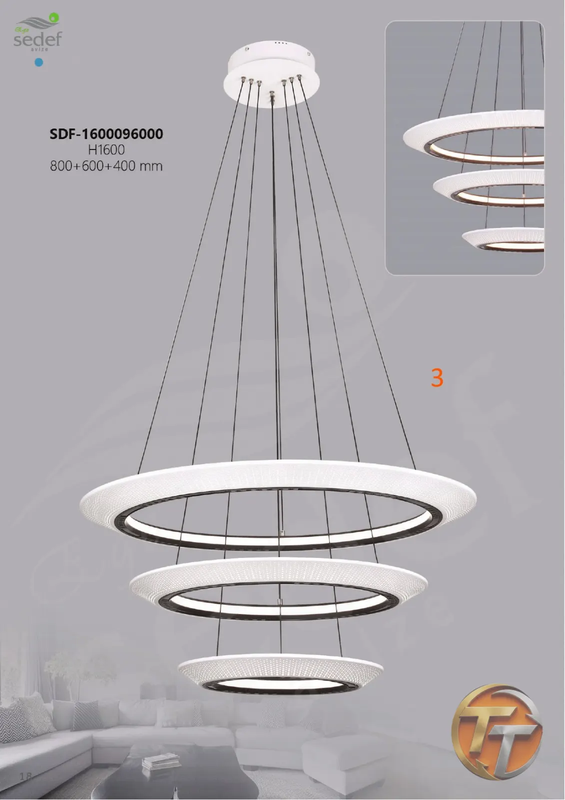 Sedef Avize SDF-1600096000 H1600 800+600+400 mm