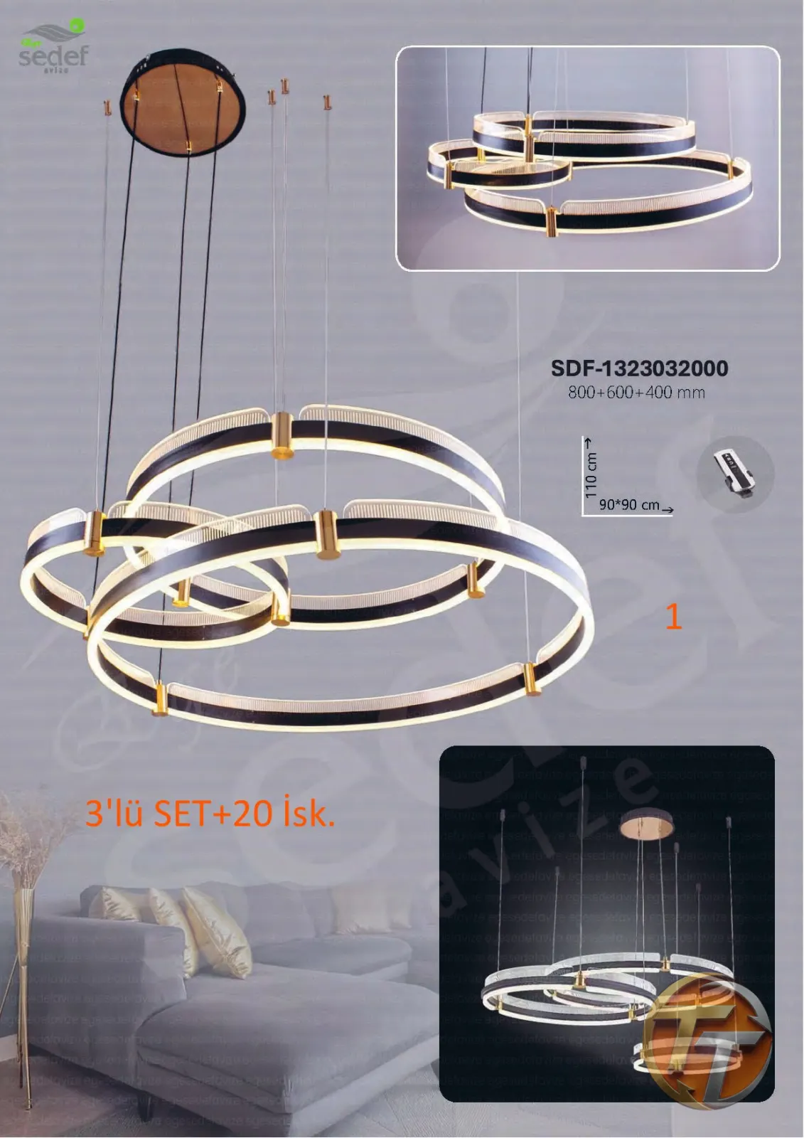 Sedef Avize SDF-1323032000 800+600+400 mm