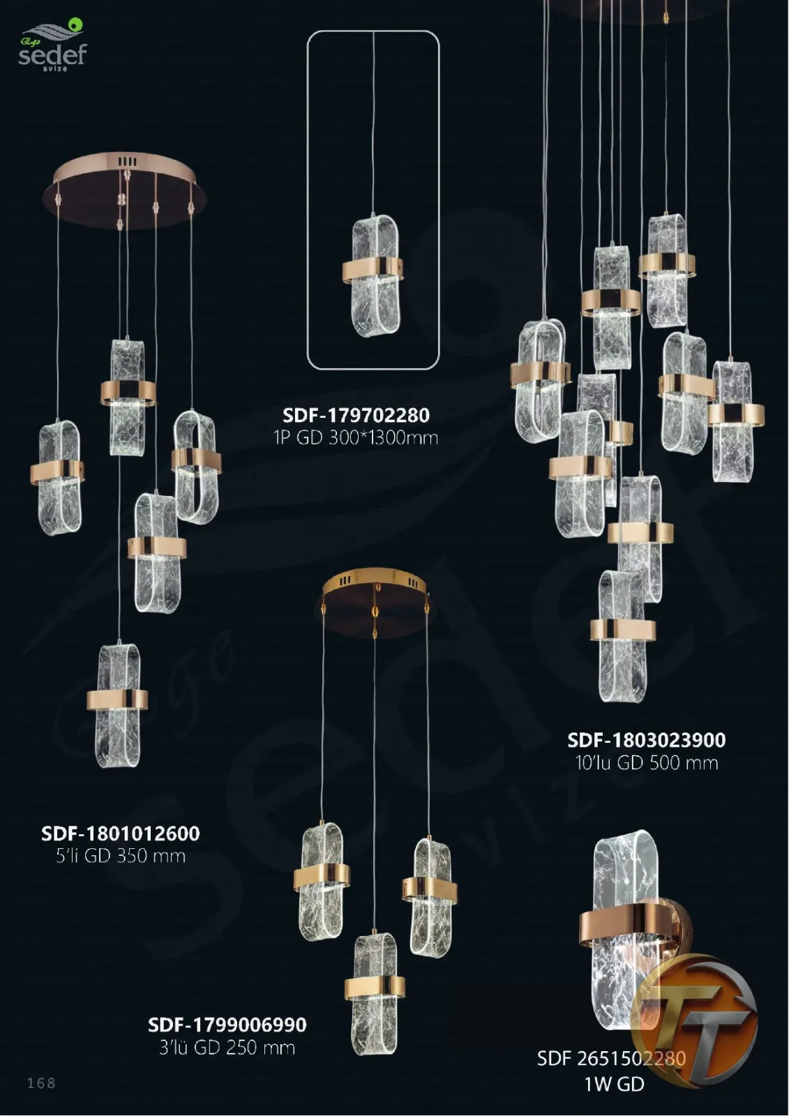 Sedef Avize SDF-1799006990 3'lü GD 250 mm