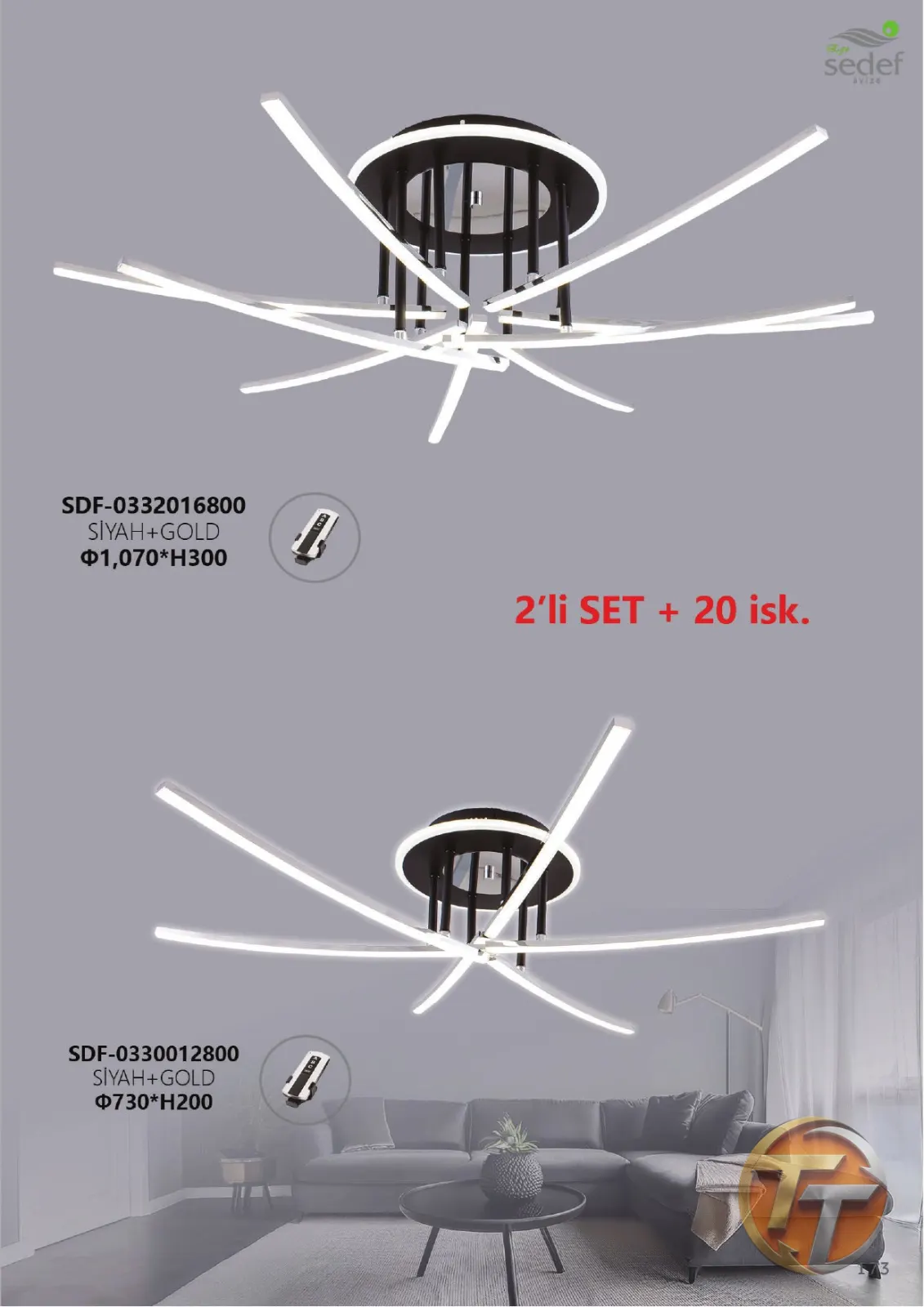 Sedef Avize SDF-0330012800 SIYAH+GOLD Ф730*H200