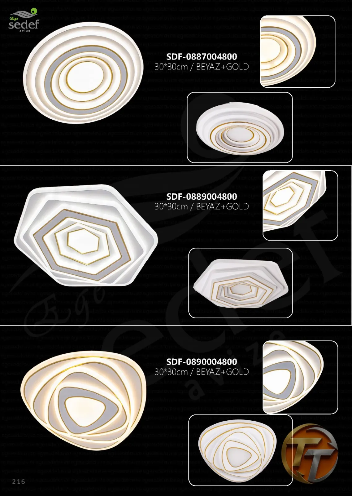 Sedef Avize SDF-0887004800 30*30cm / BEYAZ+GOLD