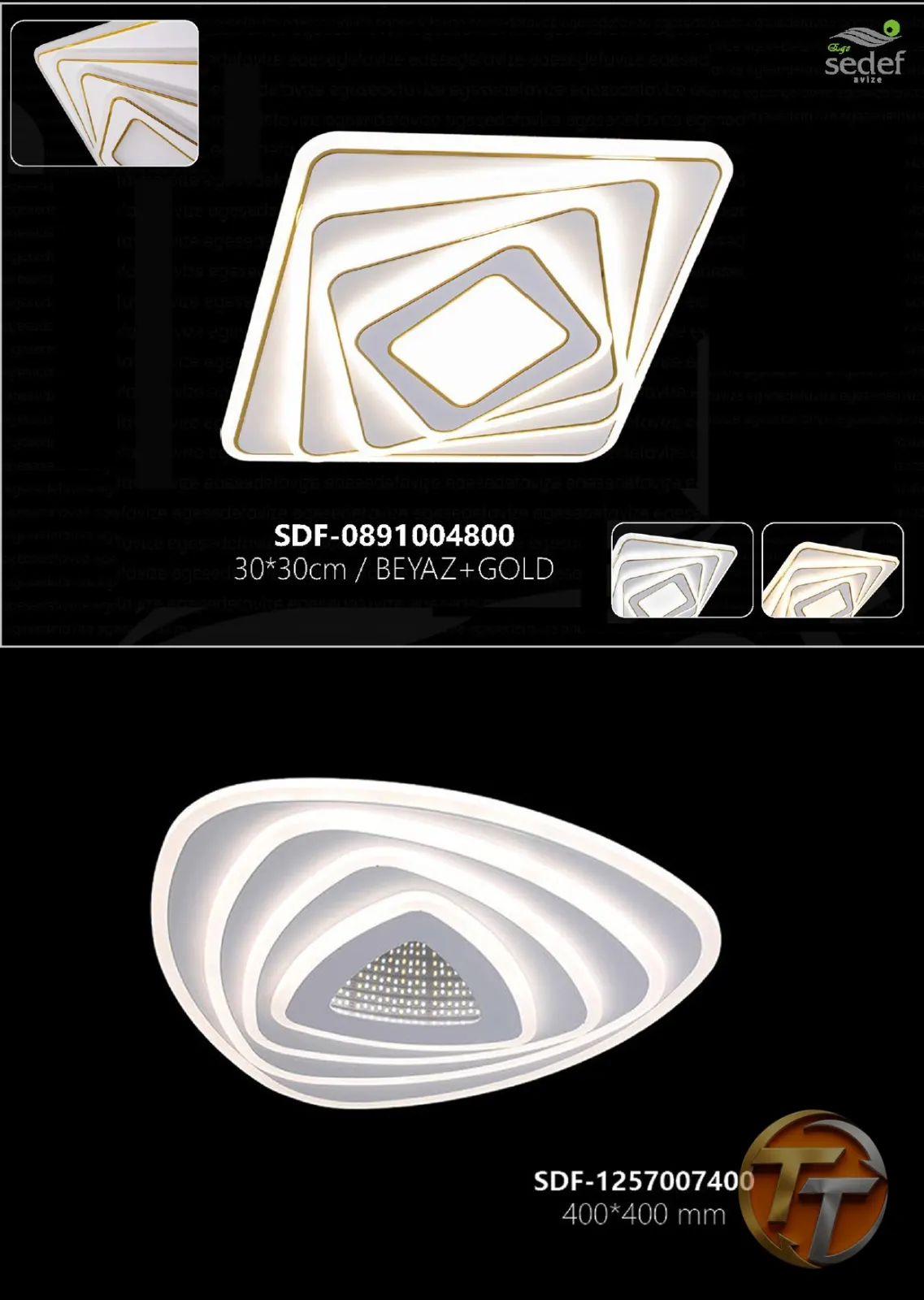 Sedef Avize SDF-0891004800 30*30cm / BEYAZ+GOLD