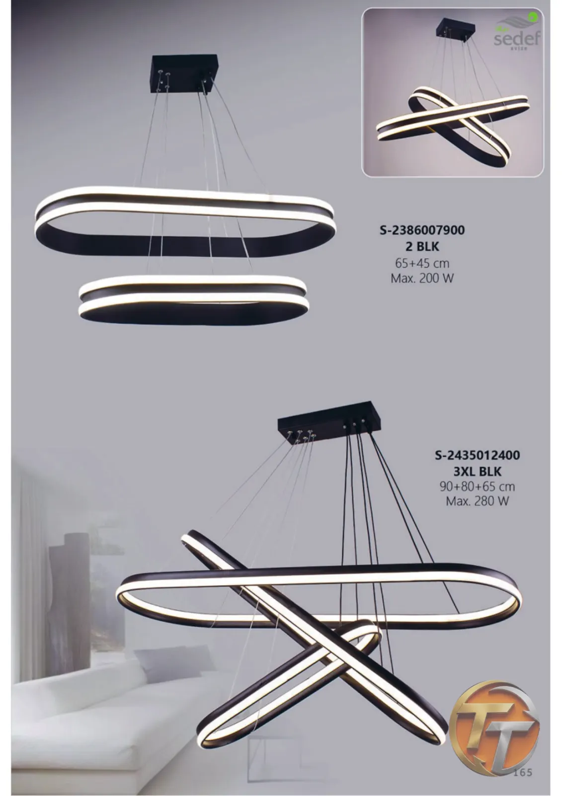 Sedef Avize S-2386007900 2 BLK 65+45 cm