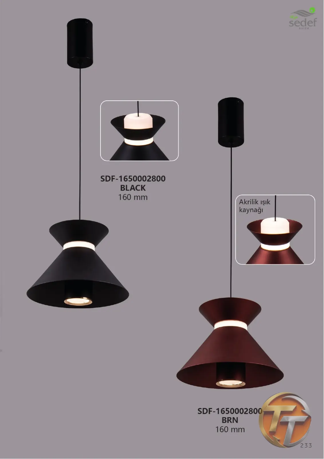 Sedef Avize SDF-1650002800 BLACK 160 mm
