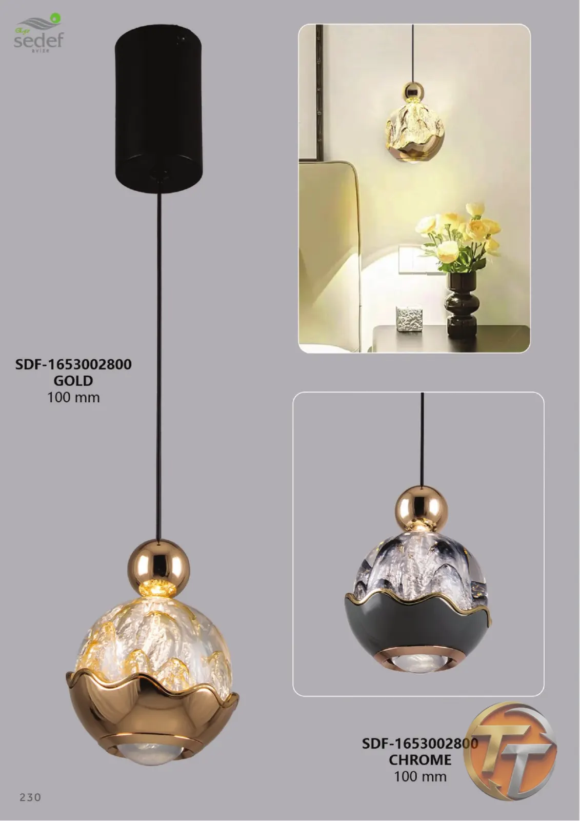 Sedef Avize SDF-1653002800 GOLD 100 mm