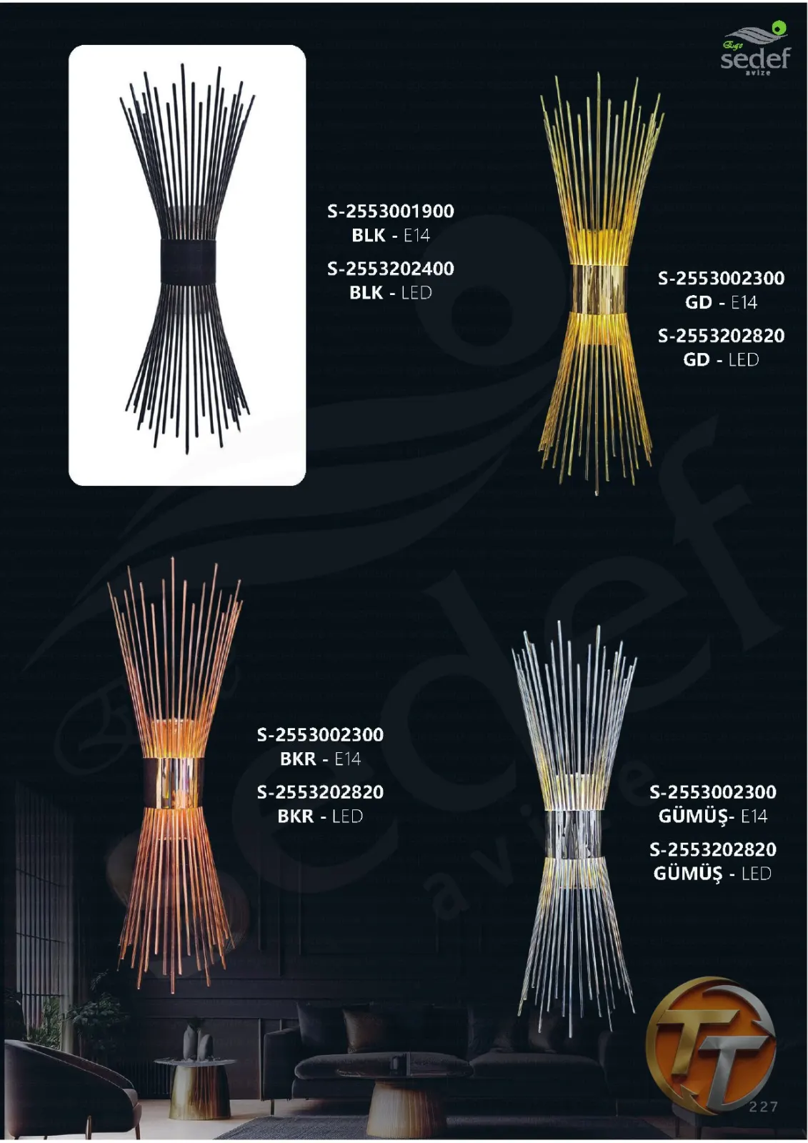 Sedef Avize S-2553001900 BLK - E14