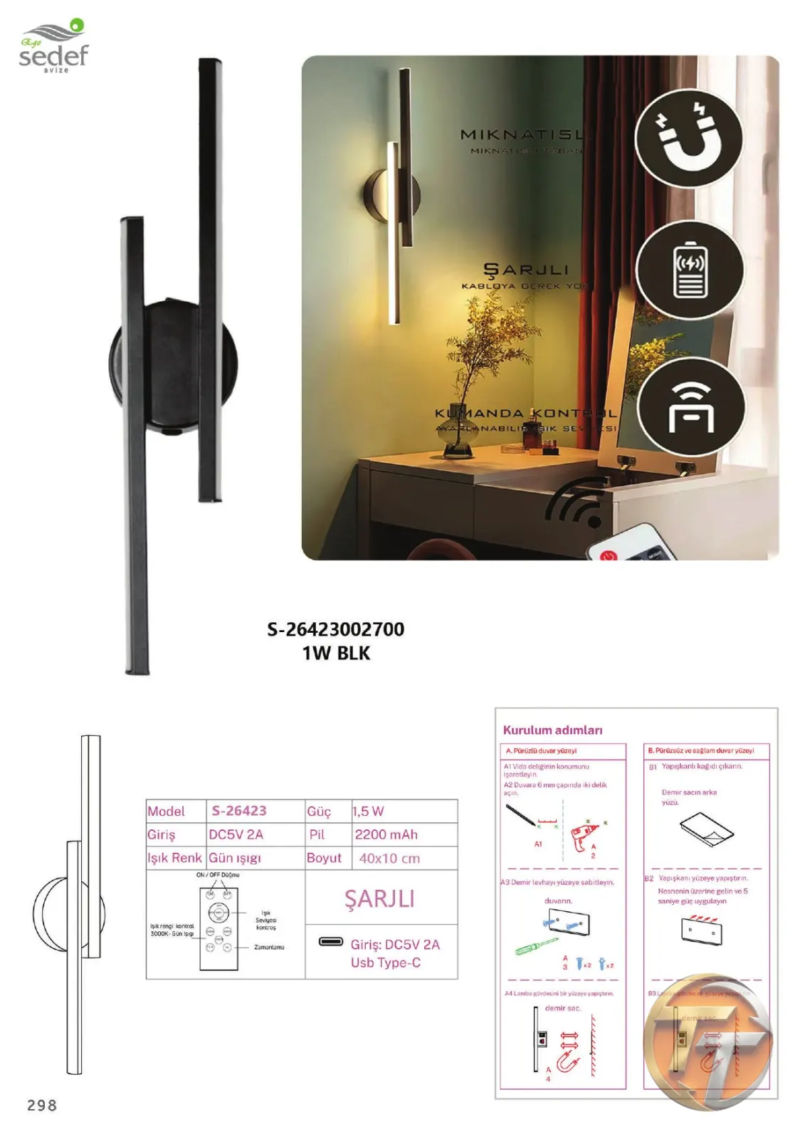 Sedef Avize S-26423002700 1W BLK