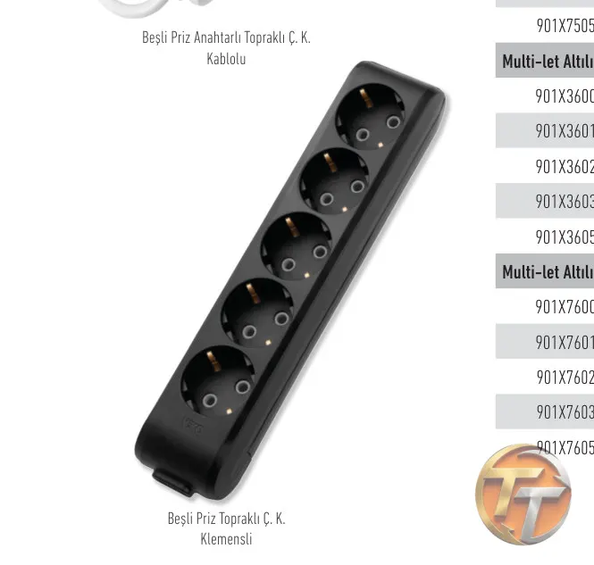 Panasonic Viko Multi-let Altılı Priz Anahtarlı Topraklı Kablolu Ç. K. - 2 Metre 901X7602