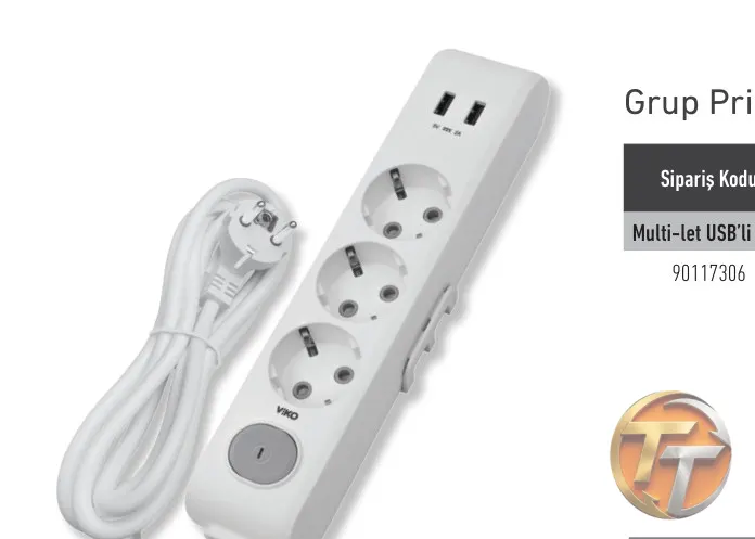 Panasonic Viko Multi-let Üçlü 2 USB’li Topraklı Kablolu Ç. K. Gri - 2 Metre (5V 2A) 90117306