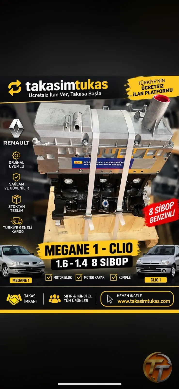 Renault Megane 1 Clio 1.6-1.4 8 Sibop Benzinli Komple Motor