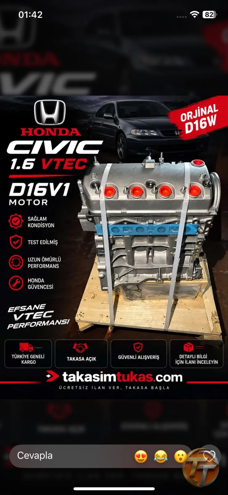 Honda Civic 1.6 VTEC D16V1 Komple Motor
