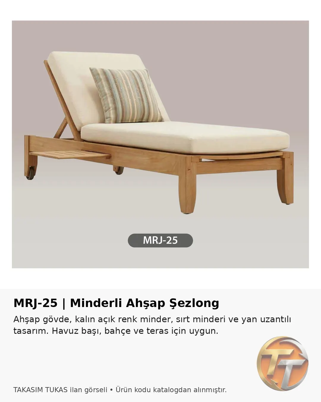 MRJ-25 Minderli Ahşap Şezlong – Bahçe & Havuz Şezlongu