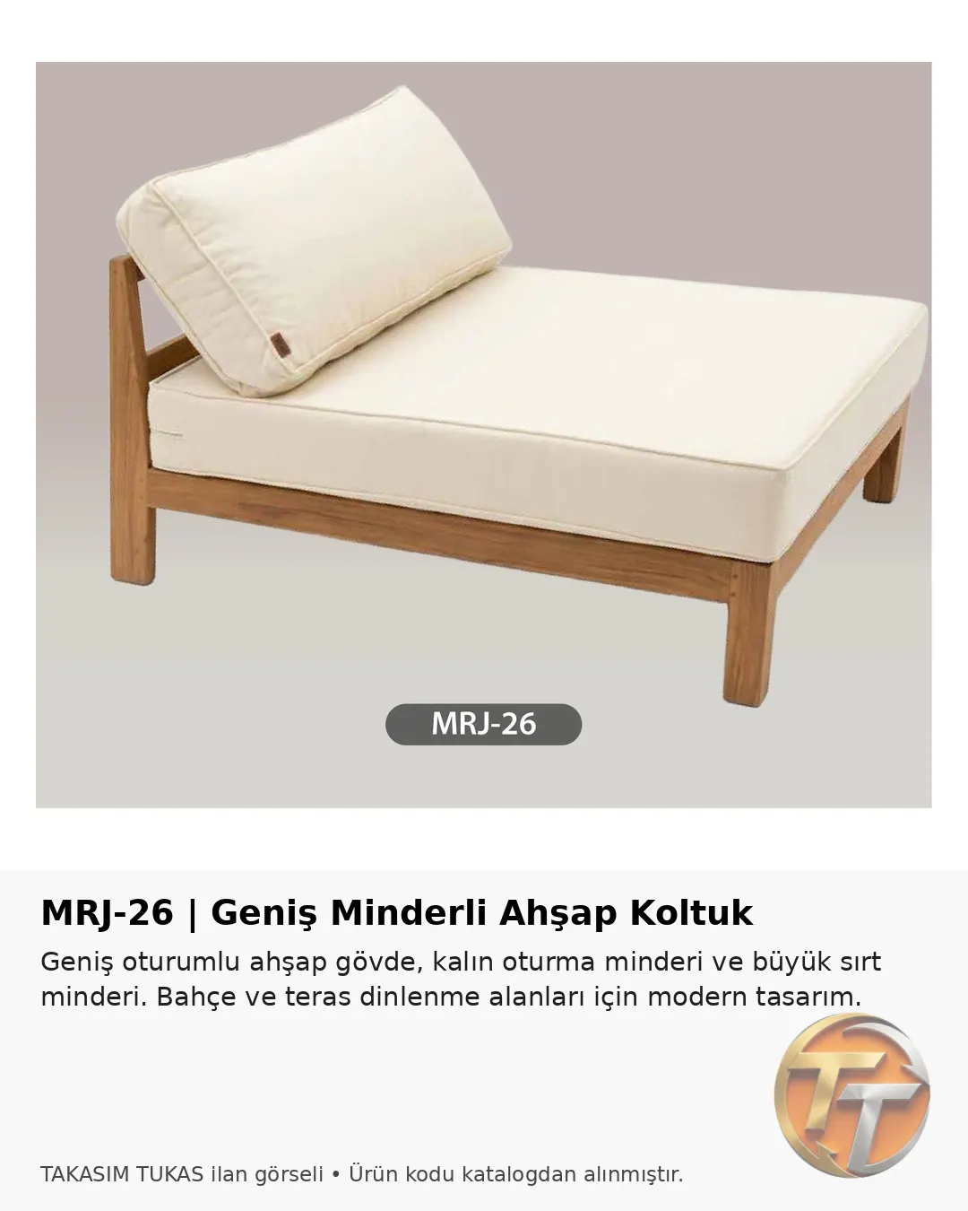 MRJ-26 Geniş Minderli Ahşap Dinlenme Koltuğu – Bahçe & Teras