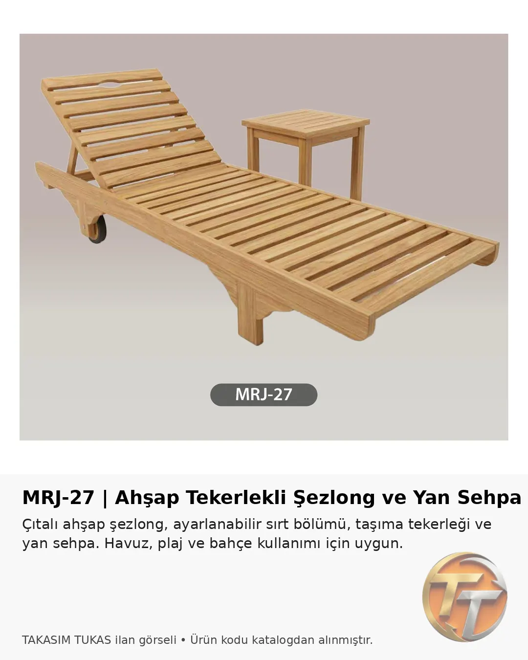 MRJ-27 Tekerlekli Ahşap Şezlong ve Yan Sehpa – Havuz & Bahçe