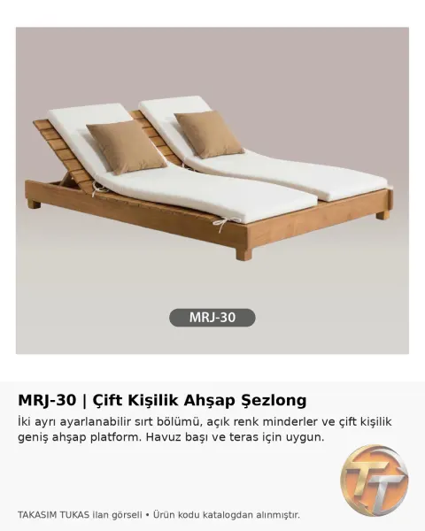 MRJ-30 Çift Kişilik Ahşap Şezlong – Bahçe & Havuz Dinlenme Yatağı