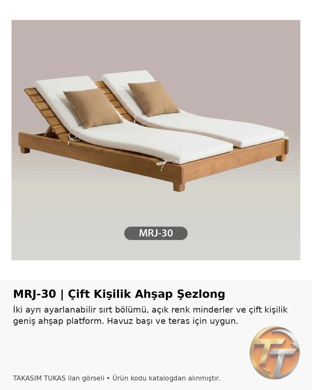 MRJ-30 Çift Kişilik Ahşap Şezlong – Bahçe & Havuz Dinlenme Yatağı