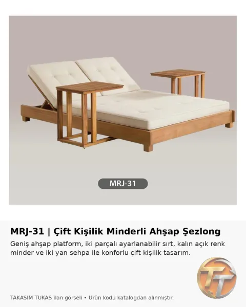 MRJ-31 Çift Kişilik Minderli Ahşap Şezlong – Bahçe & Havuz