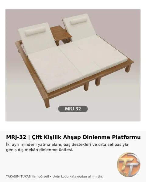 MRJ-32 Çift Kişilik Ahşap Şezlong – Minderli Dinlenme Platformu